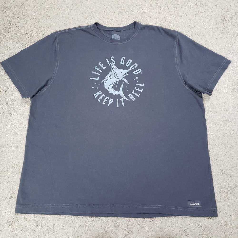Life Is Good Shirt Mens XXL 2XL Gray Fishing Keep it Reel Graphic Tee Outdoor